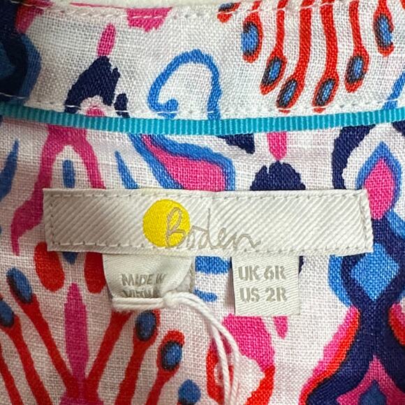 BODEN Rosie Linen Shirt Ikat Paradise Multi Red Blue Sz 2 {PP26} - Picture 5 of 6